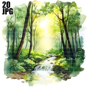 20 Forest Creek Clipart, Forest Clipart, Nature Clipart, High Quality JPGs, Watercolor Clipart, Junk Journal, Digital Download, Paper Craft