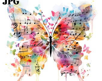 15 Schmetterling Musiknoten Clipart, Musik Wandkunst, Musiknote, druckbare Aquarell Clipart, hochwertige JPGs, digitaler Download Junk Journal