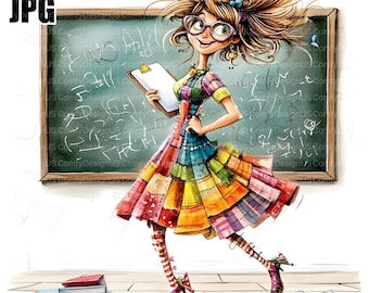 18 clipart peculiares de professores, professores engraçados, professores felizes, professores alegres, diários de lixo, download digital, artesanato em papel, aquarela JPG