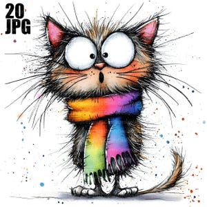 20 Clipart med Scruffy Cat, Söt Kattunge Clipart, Udda Katt, Högkvalitativa JPG-bilder, Akvarell Clipart, Skräpjournal, Digital Nedladdning, Papperspyssel