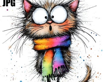 20 Scruffy Cat Clipart, Cute Kitten Clipart, Quirky Cat, High Quality JPGs, Watercolor Clipart, Junk Journal, Digital Download, Paper Craft