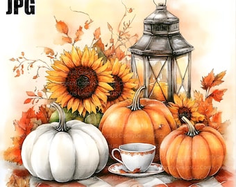 20 Pumpkins Clipart, Shabby Chic Fall Clipart, Floral Autumn Pumpkins, Watercolor Clipart, Junk Journal, Digital Download, Paper Craft, JPGs