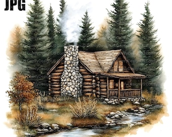 16 imágenes prediseñadas de cabaña en el bosque, imágenes prediseñadas de cabaña, casa en el bosque, archivos JPG de alta calidad, imágenes prediseñadas de acuarela, diario basura, descarga digital, manualidades de papel