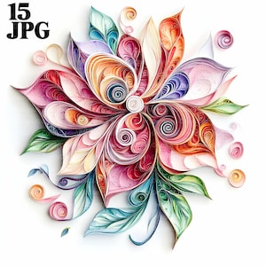 15 filigraan bloem clipart, boeket illustraties, Floral filigraan kunst, aquarel clipart, hoge kwaliteit jpg's, digitale download, junk Journal