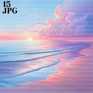15 Strand Sonnenuntergang Clipart, Strand Sonnenuntergang Digitales Papier, Sonnenuntergang Papier, Sonnenuntergang Thema, Druckbare Aquarell Clipart Hochwertige JPGs Junk Journal