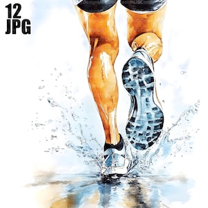 12 Running Clipart, Watercolor Sport Clipart, Runner Clipart, Running Man, Junk Journal, Digital Download, Paper Craft, Watercolor JPGs