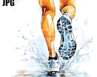 12 imágenes prediseñadas de running, imágenes prediseñadas de deporte en acuarela, imágenes prediseñadas de corredor, hombre corriendo, diario basura, descarga digital, manualidades de papel, archivos JPG en acuarela