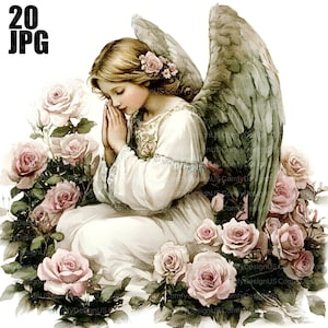 20 Floral Angel Clipart, Victorian Angel, Watercolor Angel, High Quality JPG, Watercolor Clipart, Junk Journal, Digital Download Paper Craft