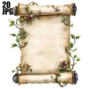 20 Vintage Schriftrolle Clipart, altes Papier mit Blumenmuster, Papier Clipart, hochwertige JPG, Aquarell Clipart, Junk Journal, digitaler Download Papierhandwerk
