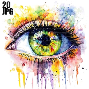 20 imágenes prediseñadas de ojos abstractos, imágenes prediseñadas de ojos humanos, imágenes de ojos, imágenes prediseñadas de acuarela, archivos JPG de alta calidad, descarga digital, manualidades de papel, diario basura