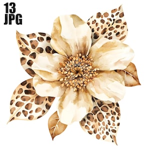 13 Leopard Blumen Clipart, Aquarell Blumen Clip Art, Clipart Blumen, Leopardenmuster, Blumen Clipart, hochwertige JPG, digitaler Download