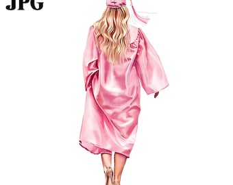 14 Pink Graduation Clipart, Woman Graduate, Student Graduation, Grad, Printable Watercolor Clipart, High Quality JPGs, Digital Download