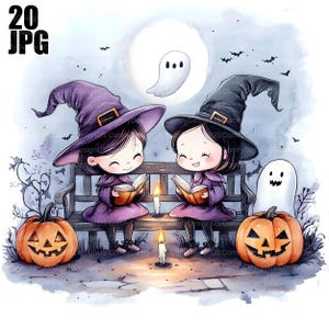 20 Quirky Halloween Clipart, Halloween Witch Clipart, High Quality JPGs, Watercolor Clipart, Junk Journal, Digital Download, Paper Craft
