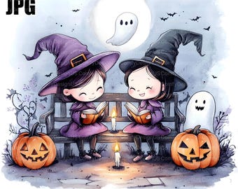 20 Quirky Halloween Clipart, Halloween Witch Clipart, High Quality JPGs, Watercolor Clipart, Junk Journal, Digital Download, Paper Craft