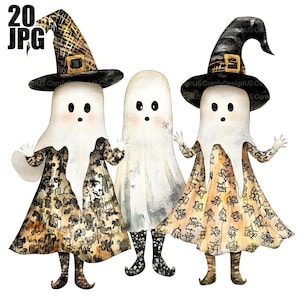 20 Cute Halloween Ghost Clipart, Whimsical Ghost, High Quality JPG, Watercolor Clipart, Junk Journal, Digital Download, Paper Craft Clip Art