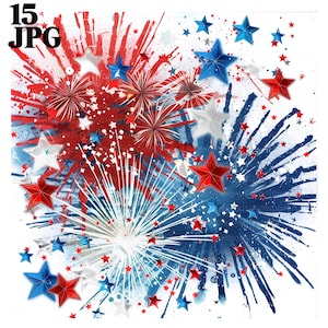 15 cliparts de feu d'artifice, illustrations de feux d'artifice, feux d'artifice du 4 juillet, 4 juillet, clipart patriotique, jour de l'indépendance, aquarelle, JPG
