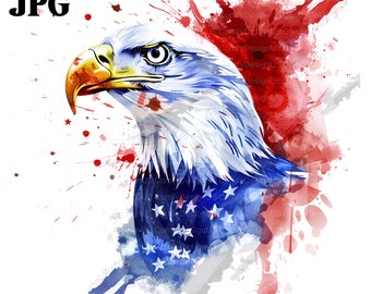15 Bald Eagle Clipart, Eagle Clipart, 4th of July Watercolor Clipart, Fourth of July Clipart, Patriotic Clipart, Printable Clipart, JPG