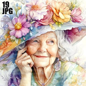 19 Alte Frauen Clipart, Clip Art zeitlose Schönheit, schöne Frau Clipart, Alter, ältere Frau, Floral, digitaler Download, Junk-Journal, JPG