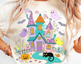 Trendy Haunted House Png, Halloween Sublimation Designs, Girly Spooky Season Shirt Design, Trendy Floral Fall Png, Ghost Png