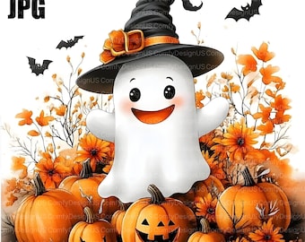 20 Kawaii Halloween Ghost Clipart, Cute Ghost Image, High Quality JPGs, Watercolor Clipart, Junk Journal, Digital Download, Paper Craft