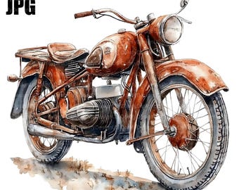 20 imágenes prediseñadas de motocicletas retro, motocicletas antiguas, imágenes prediseñadas de acuarela, JPG de alta calidad, descarga digital, manualidades de papel, diario basura, imágenes prediseñadas