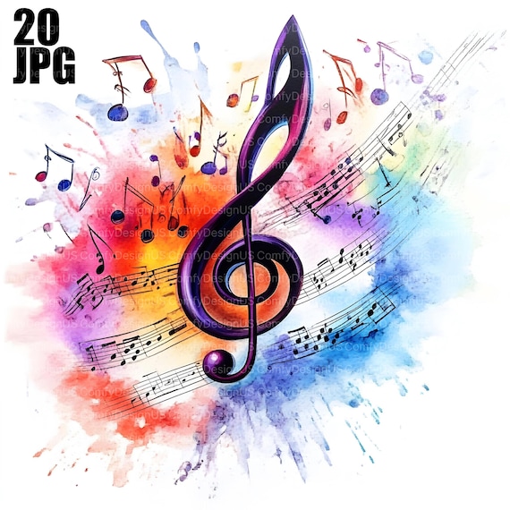 20 Music Notes Clipart, Artistic Music Print, Music Clipart