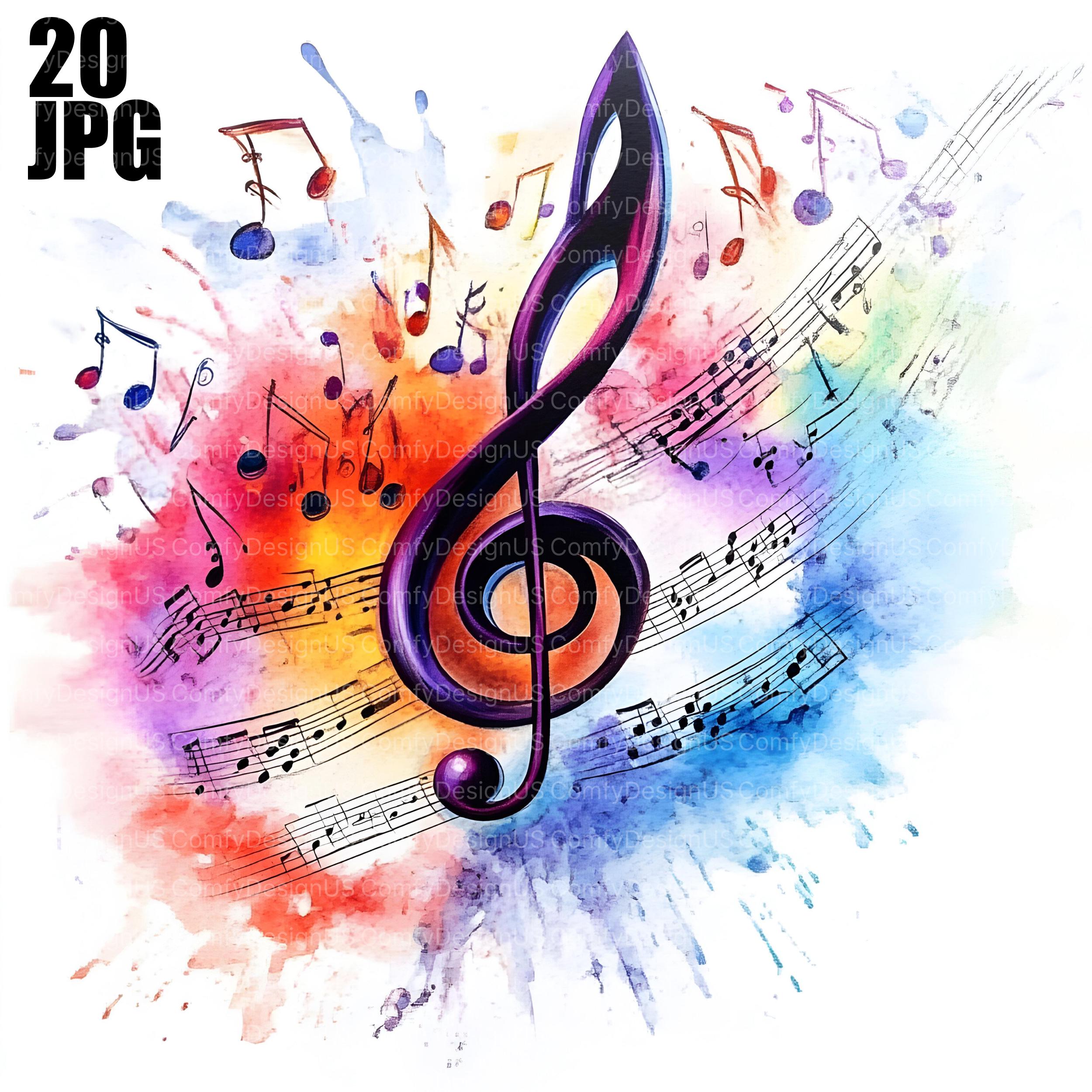 20 Music Notes Clipart, Artistic Music Print, Music Clipart