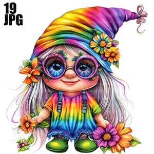 19 cliparts Groovy hippie nain, art rétro de nain de la paix, nain punk signe de la paix mignon, nain aquarelle, graphiques hippies, journal indésirable, JPG