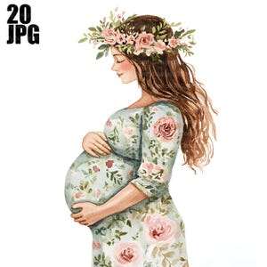 20 Clipart fête des mères, clipart femme enceinte, maternité des cliparts, JPG de haute qualité, clipart aquarelle, Junk Journal, téléchargement numérique