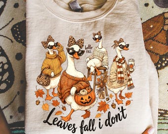 Leaves Fall I Don't Fall Goose PNG, Glam Goose Bow Png, Cute Animal Autumn Design, Cozy Season Png, Trending Fall Png, Fall Vibes Png