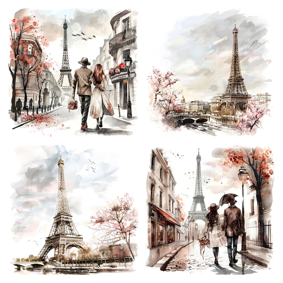 15 Vintage Paris Clipart Eiffel Tower Clipart Paris Postcard 