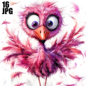 16 Quirky Flamingo Clipart, Funny Bird, Bird Clipart, Animal Clipart, Pink Bird, Watercolor Clipart, Junk Journal, Digital Download, JPG