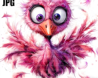 16 Quirky Flamingo Clipart, Funny Bird, Bird Clipart, Animal Clipart, Pink Bird, Watercolor Clipart, Junk Journal, Digital Download, JPG