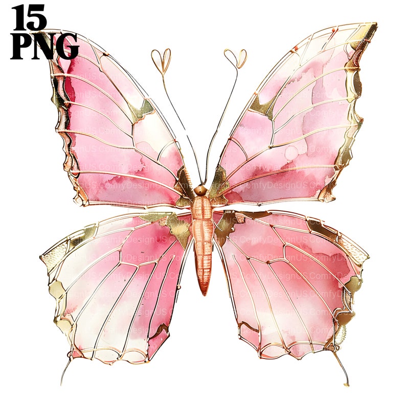 Pink Golden Butterfly Clipart, Watercolor Butterfly, Pink Butterfly ...