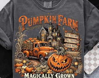Pumpkin Farm PNG, Haunted House Png, Vintage Pumpkin Truck, Halloween Pumpkin Patch, Rustic Fall Png, Farmhouse Halloween, Magically Grown