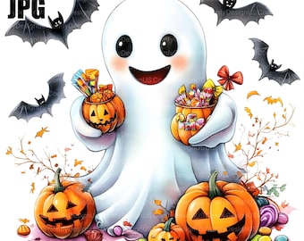 16 Clipart fantôme mignon, Clipart Halloween mignon, JPG de haute qualité, des cliparts aquarelle, Junk Journal, téléchargement numérique, créations en papier, imprimable