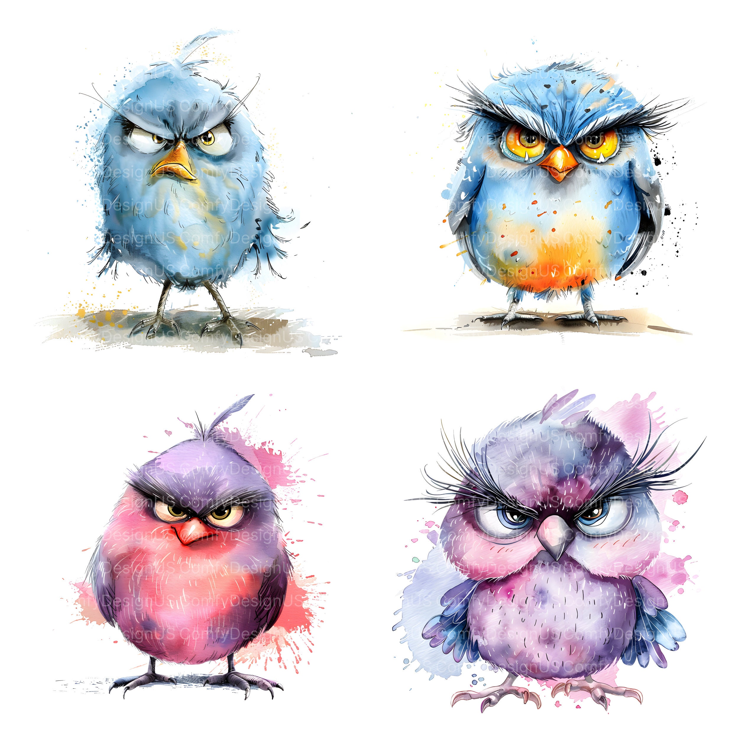 15 Grumpy Birds Clipart, Nursery Birds, Cute Fluffy Birds, Cartoon ...