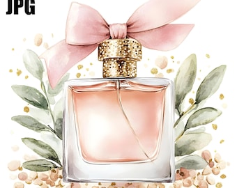 18 Różowy Butelka Perfum Clipart, Perfumy Clipart, Kwiatowy Kokietka Clipart, Akwarela Clipart, Junk Journal Digital Download, Papierowe Rękodzieło JPG