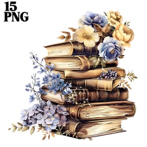 Bücher Stapel Clipart, Blumen Bücher Clipart, Magische Bücher, Vintage Bücher, druckbare Aquarell Clipart, hochwertige PNGs, digitaler Download