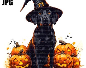 16 Halloween Black Labrador Clipart, Cute Halloween Dog, High Quality JPGs, Watercolor Clipart, Junk Journal, Digital Download, Paper Craft