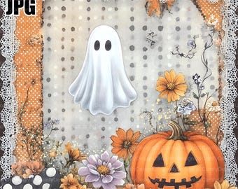 20 Halloween Calico Ghost Clipart, Halloween Clipart, High Quality JPGs, Watercolor Clipart, Junk Journal, Digital Download, Paper Craft