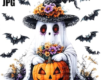 20 Halloween Ghost Clipart, Watercolor Ghost, Halloween Clipart, Halloween Printable, Junk Journal, Paper Craft, Digital Download, JPG