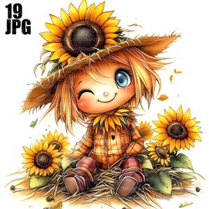 19 Autumn Scarecrow Clipart, Scarecrow Graphics, High Quality JPG, Watercolor Clipart, Junk Journal, Digital Download, Paper Craft, Clip Art