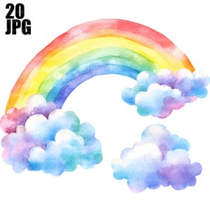 20 Rainbow Clipart, Watercolor Rainbow, Nursery Clipart, High Quality JPGs, Watercolor Clipart, Junk Journal, Digital Download, Paper Craft