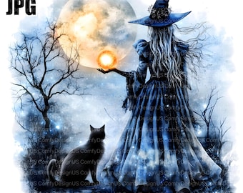 20 imágenes prediseñadas de brujas de Halloween, bruja de acuarela, imágenes prediseñadas de Halloween, imágenes prediseñadas de acuarela, diario basura, descarga digital, manualidades de papel, JPG