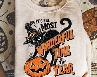 Wonderful Halloween PNG, Black Cat Pumpkin Sublimation Designs, Pumpkin Cat Png, Spooky Season Shirt Design, Autumn Fall Halloween Art