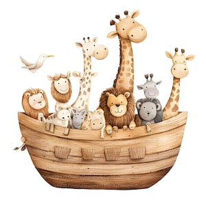 Aquarelle arche de Noé, 12 fichiers JPG de haute qualité, clipart chambre d'enfant, fête d'anniversaire baby shower, lot chrétien, couple d'animaux déco chambre d'enfant