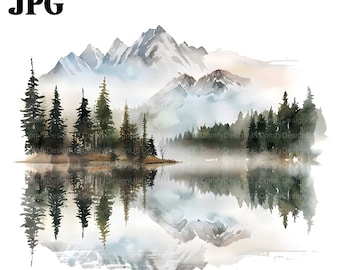 15 Watercolor Mountain Clipart, Mountains Clipart, Forest Clipart, Watercolor Forest, Mountain Landscapes, Printable Watercolor Clipart, JPG