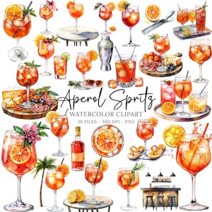 Aquarelle Aperol Spritz Clipart, Clipart fruits, Cocktail PNG, Couronne d'orange aquarelle, Clipart méditerranéen, Bar boissons PNG Boissons d'été