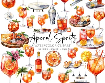 Aquarell Aperol Spritz Clipart, Obst Clipart, Cocktail PNG, Aquarell Orange Kranz, Mediterran Clipart, Bar Getränke PNG Sommergetränke